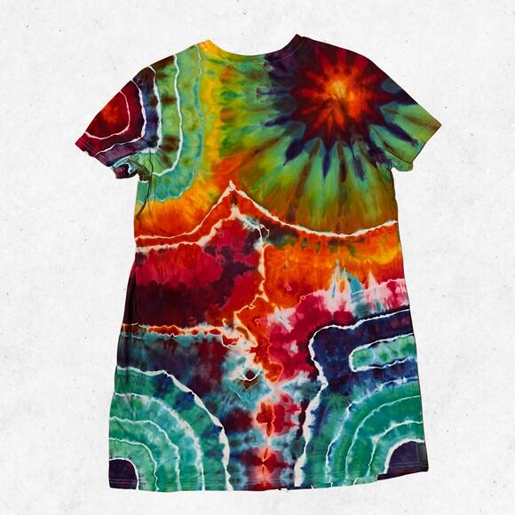 Ice Dyed T-shirt Dress - Ice Dye Hippie Boho - Rainbow Geode (Women's XLarge) - Picture 10 of 12